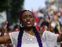 People take part in the Labour Day march held in downtown São Paulo, Brazil, on 01 May 2017. Labor Day or May Day is observed all over the w...