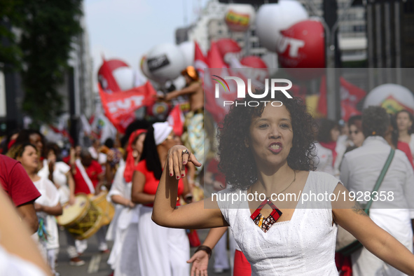 People take part in the Labour Day march held in downtown São Paulo, Brazil, on 01 May 2017. Labor Day or May Day is observed all over the w...