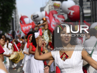 People take part in the Labour Day march held in downtown São Paulo, Brazil, on 01 May 2017. Labor Day or May Day is observed all over the w...