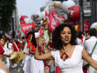 People take part in the Labour Day march held in downtown São Paulo, Brazil, on 01 May 2017. Labor Day or May Day is observed all over the w...