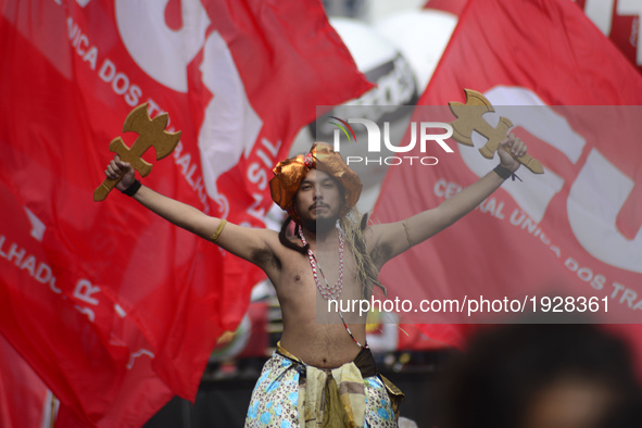 People take part in the Labour Day march held in downtown São Paulo, Brazil, on 01 May 2017. Labor Day or May Day is observed all over the w...