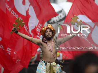 People take part in the Labour Day march held in downtown São Paulo, Brazil, on 01 May 2017. Labor Day or May Day is observed all over the w...