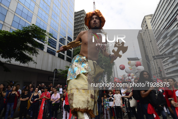 People take part in the Labour Day march held in downtown São Paulo, Brazil, on 01 May 2017. Labor Day or May Day is observed all over the w...