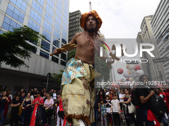 People take part in the Labour Day march held in downtown São Paulo, Brazil, on 01 May 2017. Labor Day or May Day is observed all over the w...