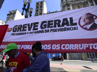 People take part in the Labour Day march held in downtown São Paulo, Brazil, on 01 May 2017. Labor Day or May Day is observed all over the w...