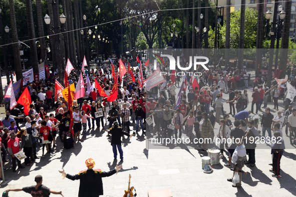 People take part in the Labour Day march held in downtown São Paulo, Brazil, on 01 May 2017. Labor Day or May Day is observed all over the w...