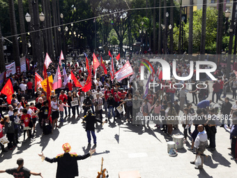 People take part in the Labour Day march held in downtown São Paulo, Brazil, on 01 May 2017. Labor Day or May Day is observed all over the w...