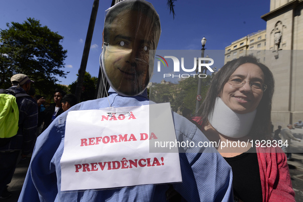 People take part in the Labour Day march held in downtown São Paulo, Brazil, on 01 May 2017. Labor Day or May Day is observed all over the w...