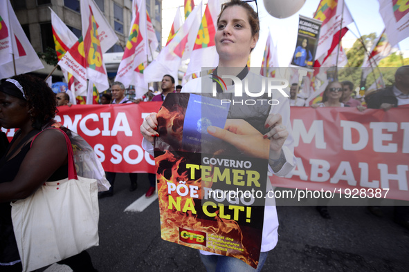 People take part in the Labour Day march held in downtown São Paulo, Brazil, on 01 May 2017. Labor Day or May Day is observed all over the w...