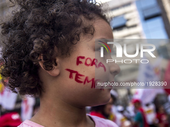 People take part in the Labour Day march held in downtown São Paulo, Brazil, on 01 May 2017. Labor Day or May Day is observed all over the w...