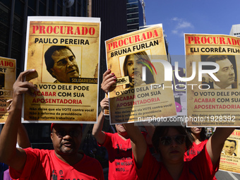 People take part in the Labour Day march held in downtown São Paulo, Brazil, on 01 May 2017. Labor Day or May Day is observed all over the w...