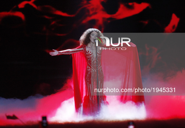 Tamara Gachechiladze from Georgia performs with the song "Keep The Faith", during the First Semi Final of the Eurovision Song Contest, in Ki...