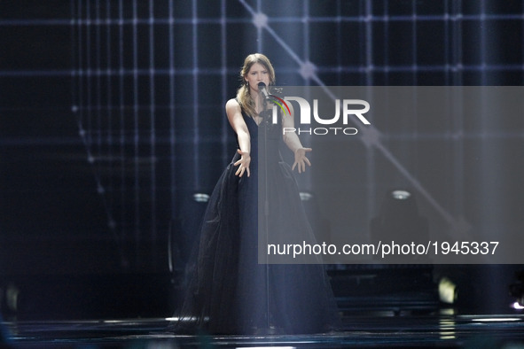 Blanche from Belgium performs with the song "City Lights",during the First Semi Final of the Eurovision Song Contest, in Kiev, Ukraine, 09 M...