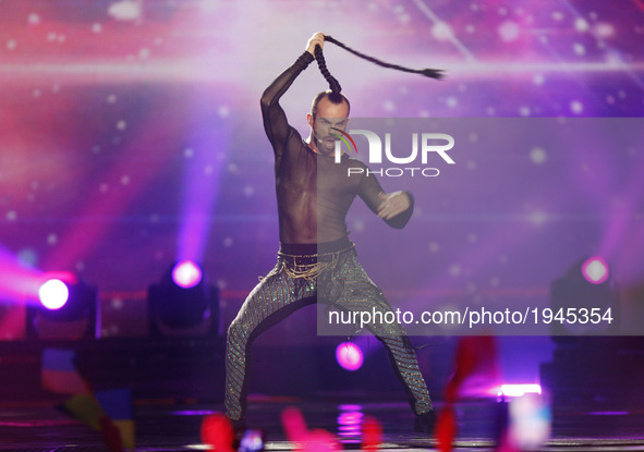 Slavko Kalezic from Montenegro performs with the song "Space", during the First Semi Final of the Eurovision Song Contest, in Kiev, Ukraine,...