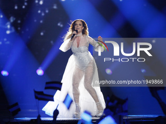 Tijana Bogicevic from Serbia performs with the song "In Too Deep", during the Second Semi-Final of the Eurovision Song Contest, in Kiev, Ukr...
