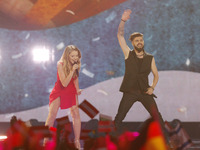 Ilinca feat. Alex Florea from Romania perform with the song "Yodel It!", during the Second Semi-Final of the Eurovision Song Contest, in Kie...