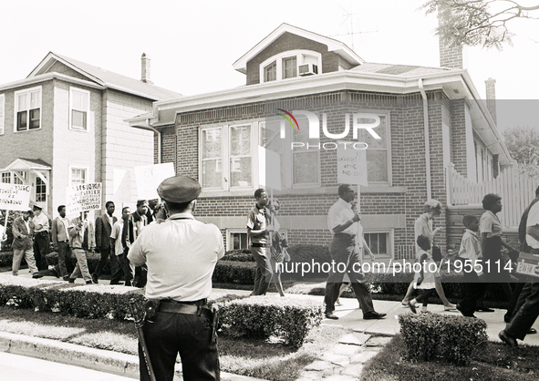 A demonstration of Chicago Freedom Movement, also known as the Chicago Open Housing movement march in Chicago demanding Housing Rights in Ch...