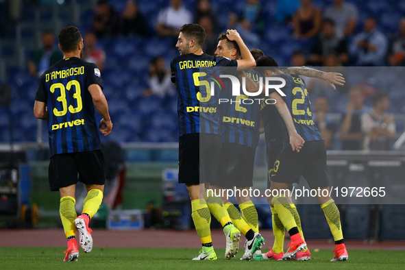 Serie A Lazio v Inter
Inter celebrating after the goal scored by Marco Andreolli at Olimpico Stadium in Rome, Italy on May 21, 2017.
 