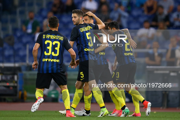 Serie A Lazio v Inter
Inter celebrating after the goal scored by Marco Andreolli at Olimpico Stadium in Rome, Italy on May 21, 2017.
 