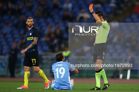 Serie A Lazio v Inter
Senad Lulic of Lazio receiving a red card by the referee Di Bello at Olimpico Stadium in Rome, Italy on May 21, 2017....
