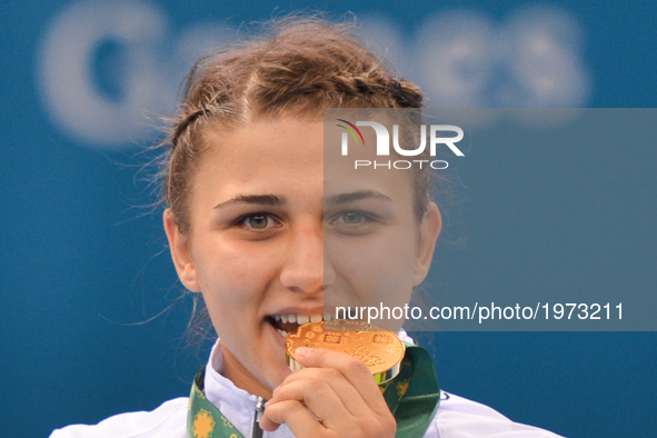 Azerbaijan's Elis Manolova with the Gold after winning in the Women's Wrestling Freestyle 69Kg win at the Baku 2017 4th Islamic Solidarity G...
