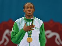 Nigeria's Odunayo Folasade Adekuoroye during the Medal Ceremony of the Women's Wrestling Freestyle 55Kg event at the Baku 2017 4th Islamic S...