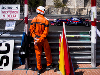 The marshal of Automobile club de Monaco seeing 55 SAINZ Carlos from Spain of Toro Rosso STR12 team Toro Rosso during the Monaco Grand Prix...