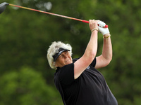 Laura Davies of England tees off on the 11th tee during the first round of the LPGA Volvik Championship at Travis Pointe Country Club, Ann A...