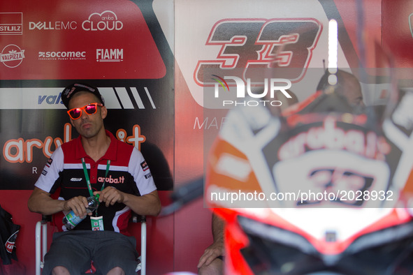 Marco Melandri of Aruba.it Racing - Ducati before the warm up of the Motul FIM Superbike Championship, Riviera di Rimini Round, at Misano Wo...