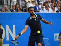 Croatia's Marin Cilic returns against Spain's Feliciano Lopez during the men's singles final tennis match at the ATP Aegon Championships ten...