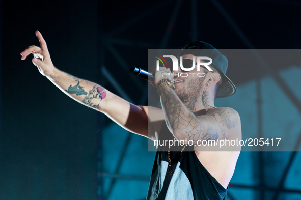 Italian rapper Emis Killa performs at Castello a Mare, in Palermo, on Aug. 03, 2014 