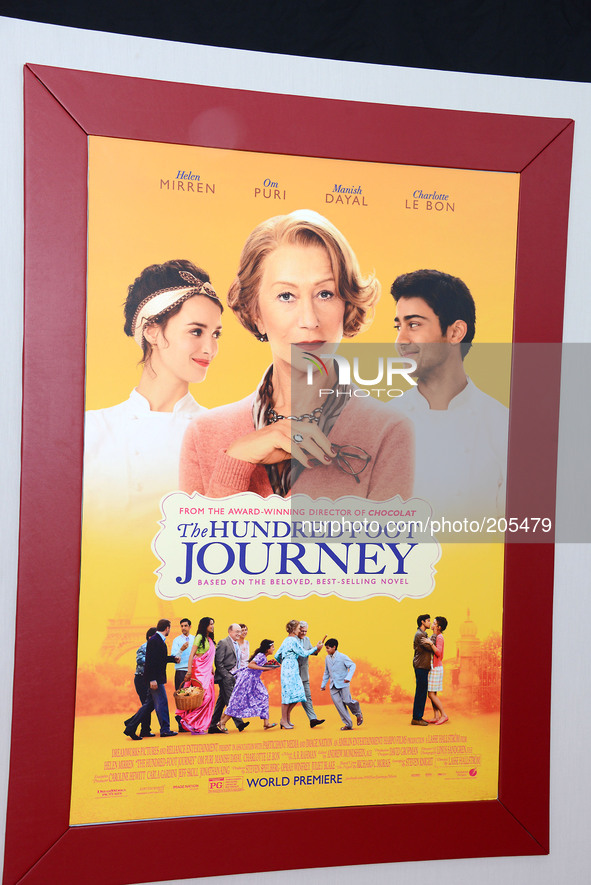 The Poster at the World Premiere of " The Hundred-Foot Journey" at The Ziegfeld Theatre in New York City on 
August 4, 2014. 

