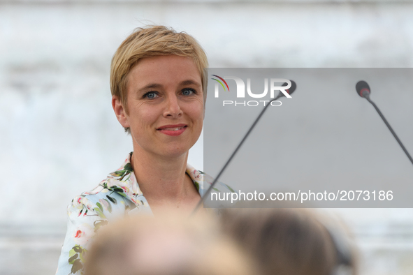 La France Insoumise member of Parliament Clementine Autain attends a demonstration against the French government's planned labour law reform...