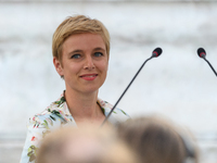 La France Insoumise member of Parliament Clementine Autain attends a demonstration against the French government's planned labour law reform...