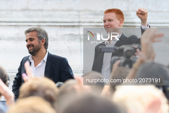 La France Insoumise (LFI) leftist party member of parliament Adrien Quatennens attends a demonstration against the French government's plann...