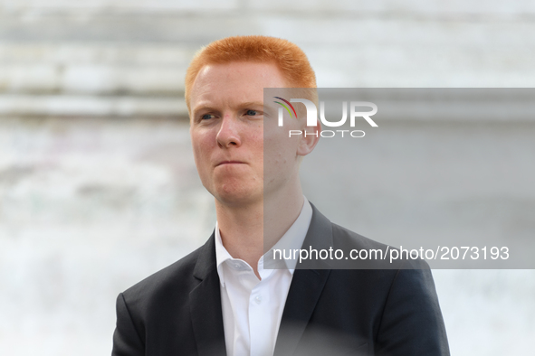 La France Insoumise (LFI) leftist party member of parliament Adrien Quatennens attends a demonstration against the French government's plann...