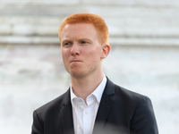 La France Insoumise (LFI) leftist party member of parliament Adrien Quatennens attends a demonstration against the French government's plann...