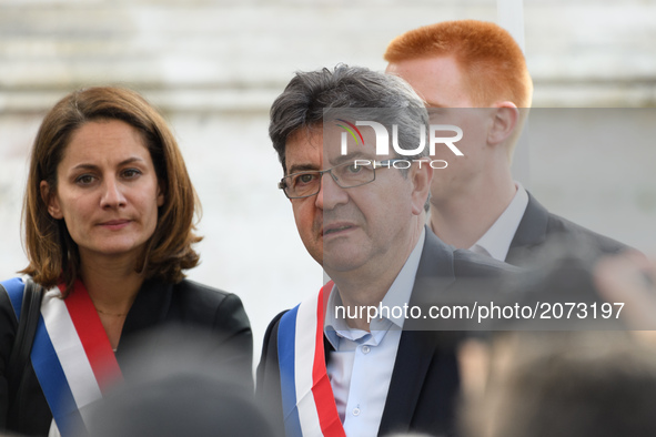 La France Insoumise (LFI) leftist party's parliamentary group president Jean-Luc Melenchon attends a demonstration against the French govern...