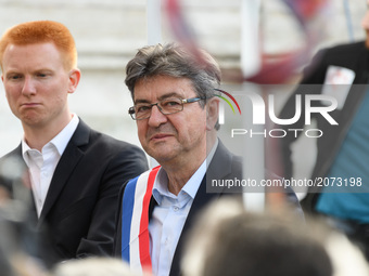 La France Insoumise (LFI) leftist party's parliamentary group president Jean-Luc Melenchon attends a demonstration against the French govern...