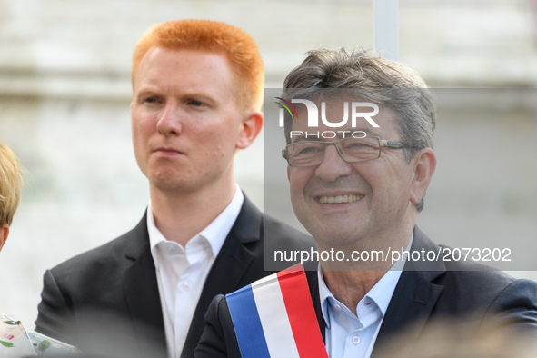 La France Insoumise (LFI) leftist party's parliamentary group president Jean-Luc Melenchon attends a demonstration against the French govern...