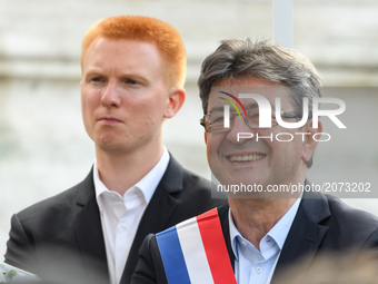 La France Insoumise (LFI) leftist party's parliamentary group president Jean-Luc Melenchon attends a demonstration against the French govern...