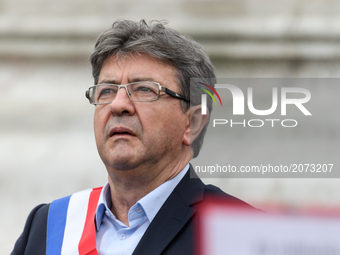 La France Insoumise (LFI) leftist party's parliamentary group president Jean-Luc Melenchon attends a demonstration against the French govern...