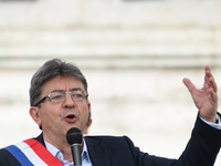 Jean-Luc Melenchon speaks as supporters of political party LFI take to the streets of Paris, France on July 12, 2017 to protest the recently...