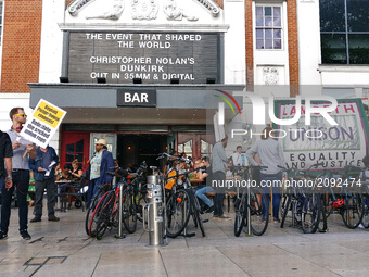 Union leaders from Unison protest outside of Ritzy Cinema for better pay in Brixton London United Kingdom on July 21st 2017.  (