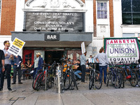 Union leaders from Unison protest outside of Ritzy Cinema for better pay in Brixton London United Kingdom on July 21st 2017.  (