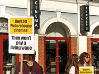 Union leaders from Unison protest outside of Ritzy Cinema for better pay in Brixton London United Kingdom on July 21st 2017.  (