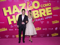 Actress Aislinn Derbez and actor Mauricio Ochmann are seen during the pink carpet to promote the latest film 'Hazlo Como Hombre' at Cinepoli...