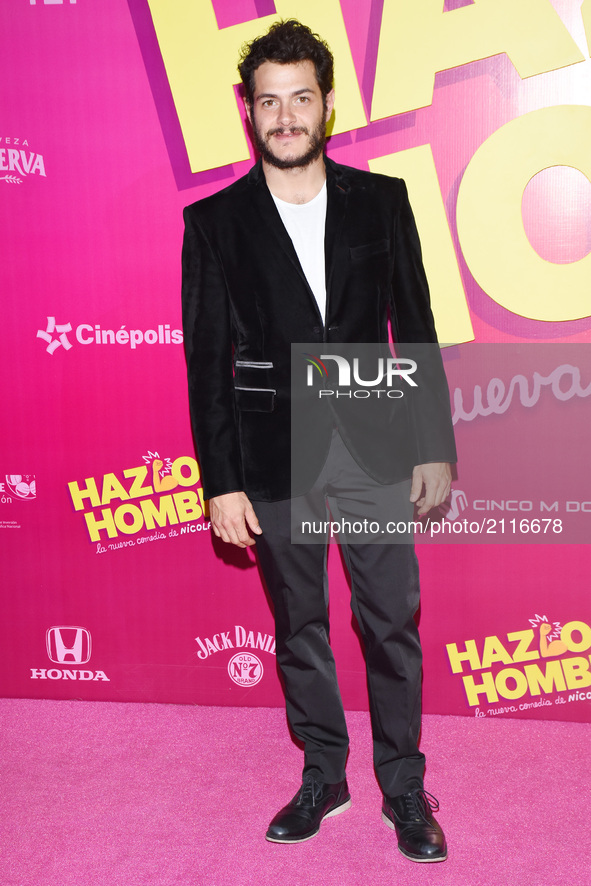 Actor Alfonso Dosal is seen during the pink carpet  to promote the latest film 'Hazlo Como Hombre' at Cinepolis Plaza Oasis Coyoacan on Augu...
