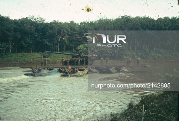 Crossing the river . Vietnam War - Around 1967. 