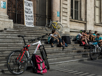 Demonstration of delivery driver of the Deliveroo company to request a better remuneration from the company to the biker in Lyon on August 2...